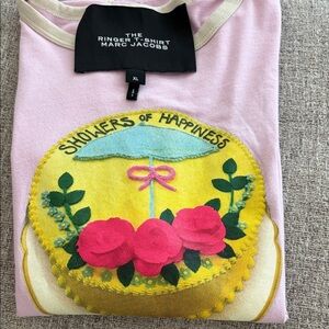 Marc Jacobs Pink T-Shirt with Floral and Umbrella Design